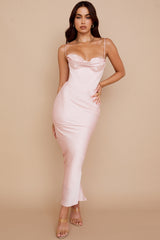 blush pink corset maxi dress
