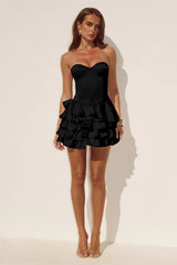 TABITHA BUSTIER RUFFLE MINI DRESS - BLACK