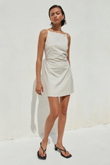 HEATHER MINI DRESS - STONE PINSTRIPE