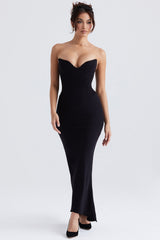 black crepe strapless corset dress