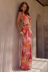 XYLIA HALTER LOW PLUNGE MAXI DRESS - KIARA PEACH