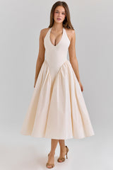 ecru stretch cotton midi sundress