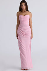 pink quartz georgette strapless gown