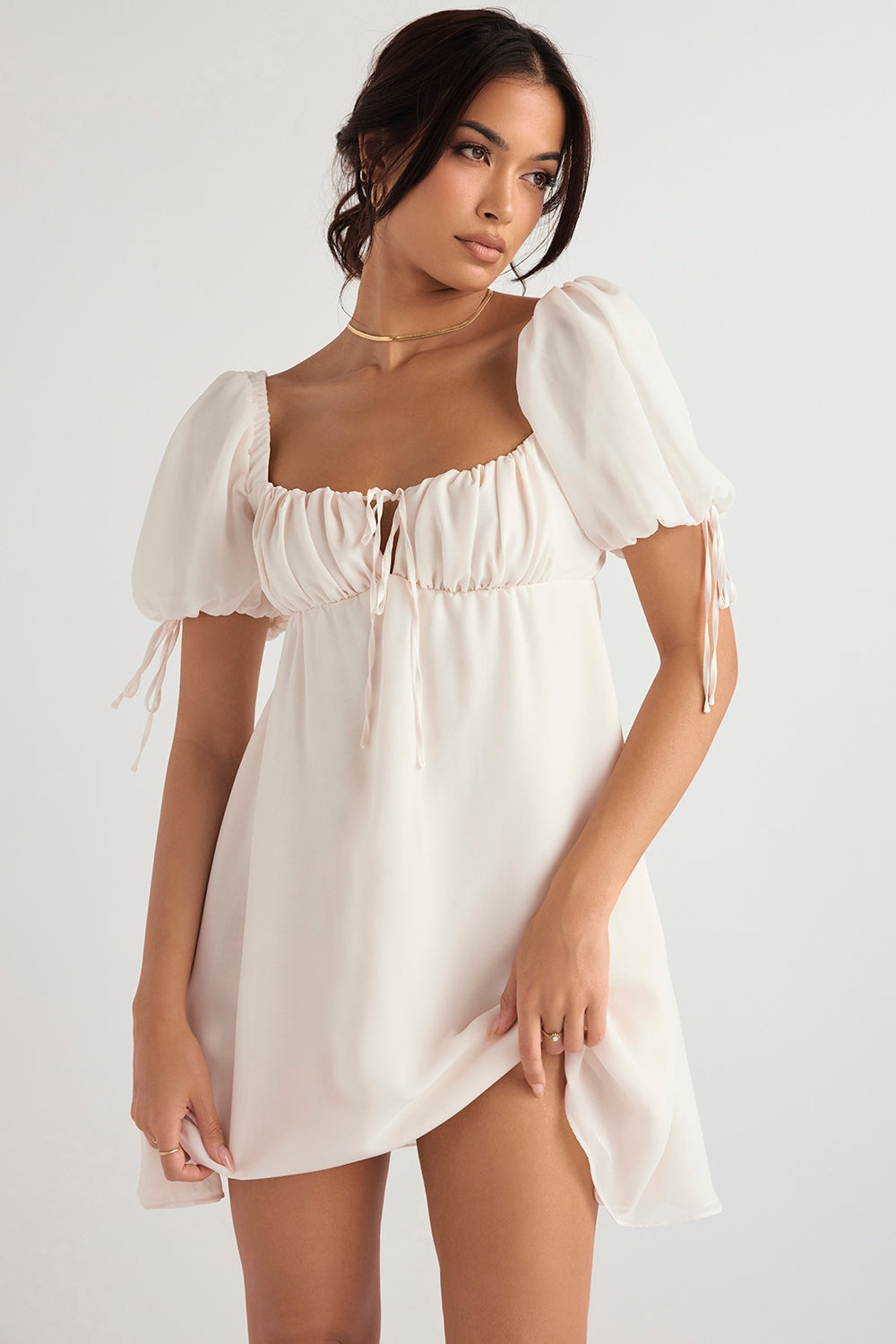 ivory georgette mini dress - sale