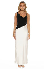 Elise Black Satin Cowl Front Maxi Dress