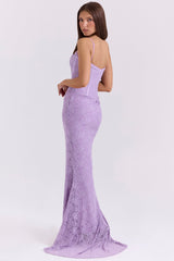 orchid lace corset maxi dress