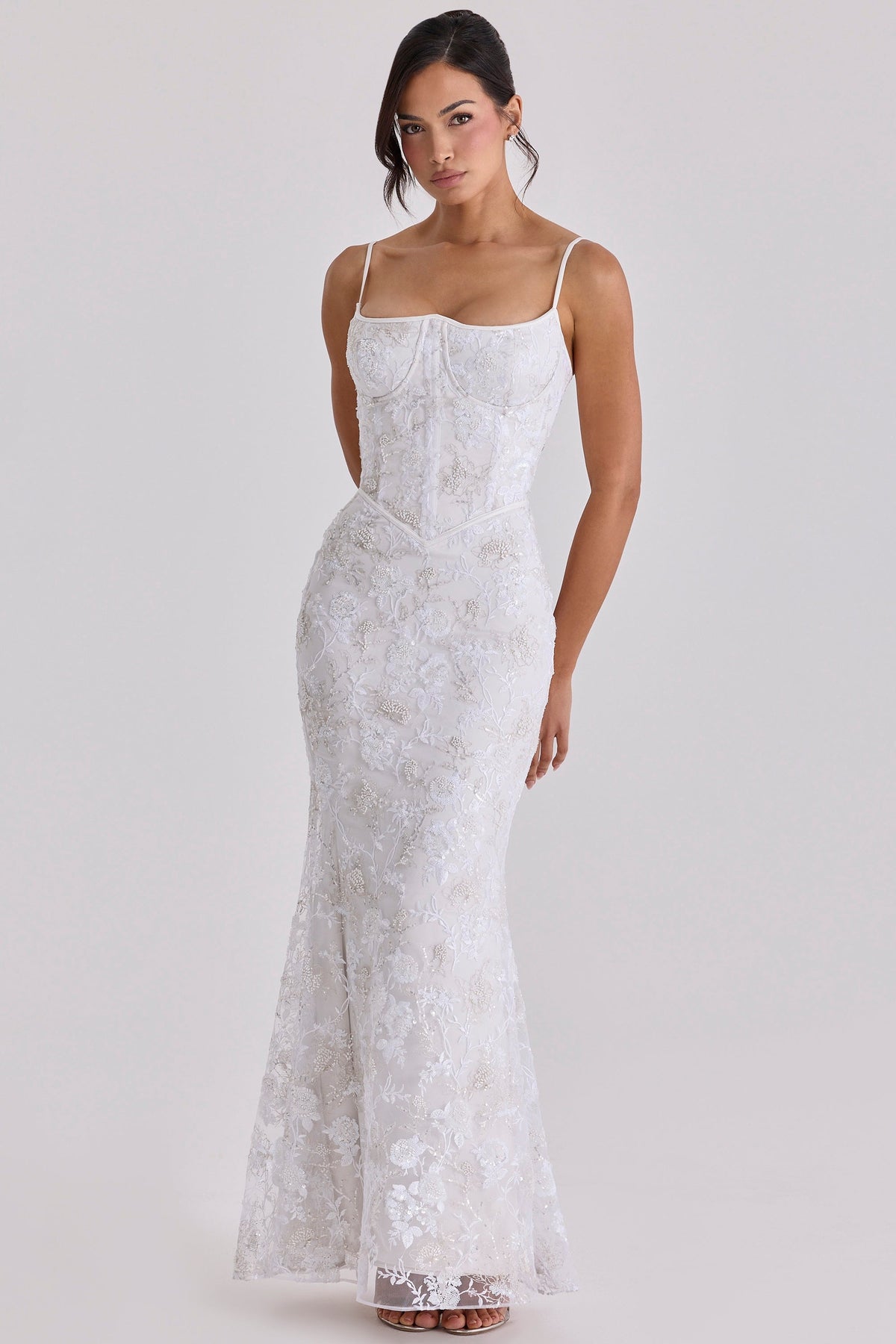 white hand beaded embellished bridal gown
