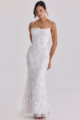 white hand beaded embellished bridal gown